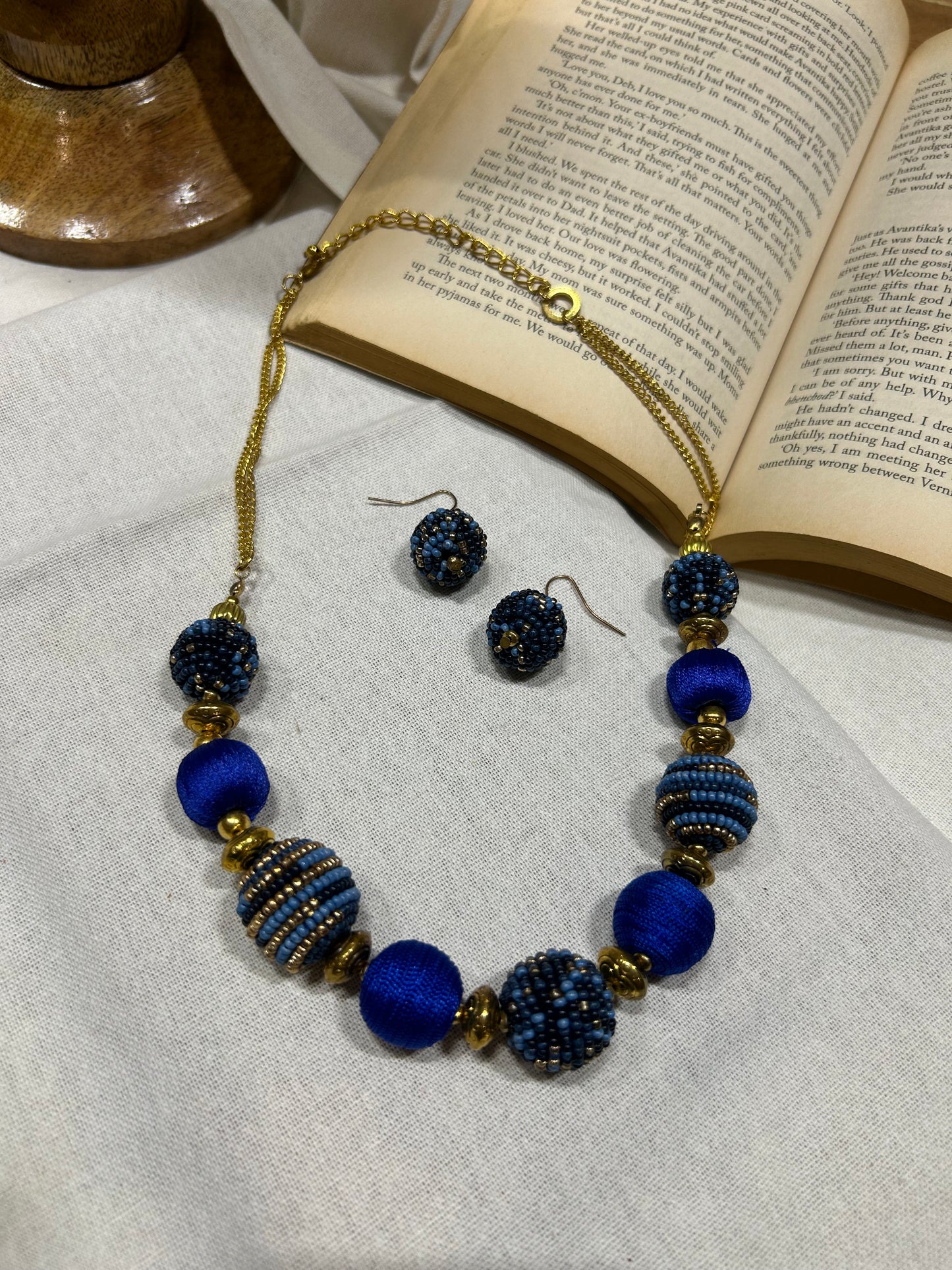 Blue Beaded Necklace set Guiyaa Jewels