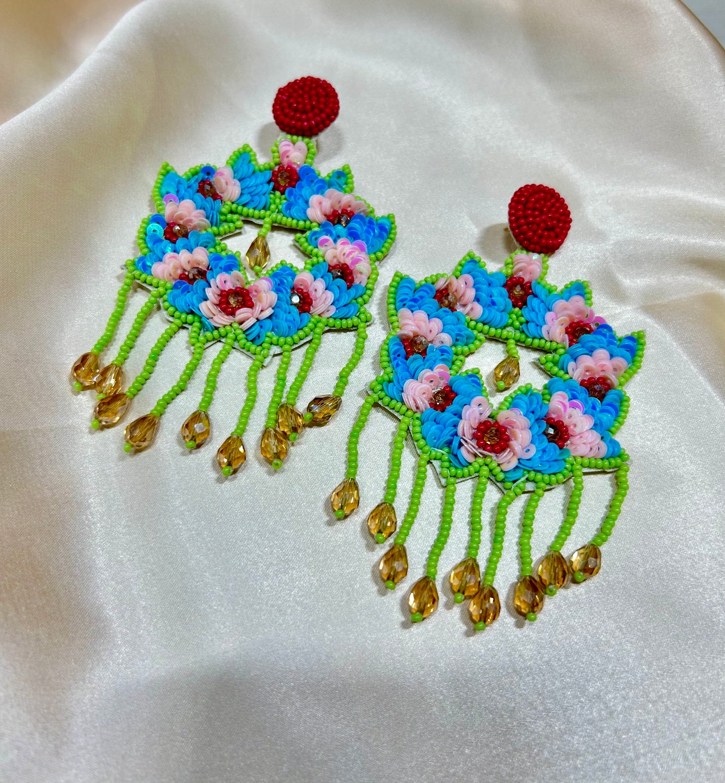 Floral Blue Green Earrings - Garud Wear