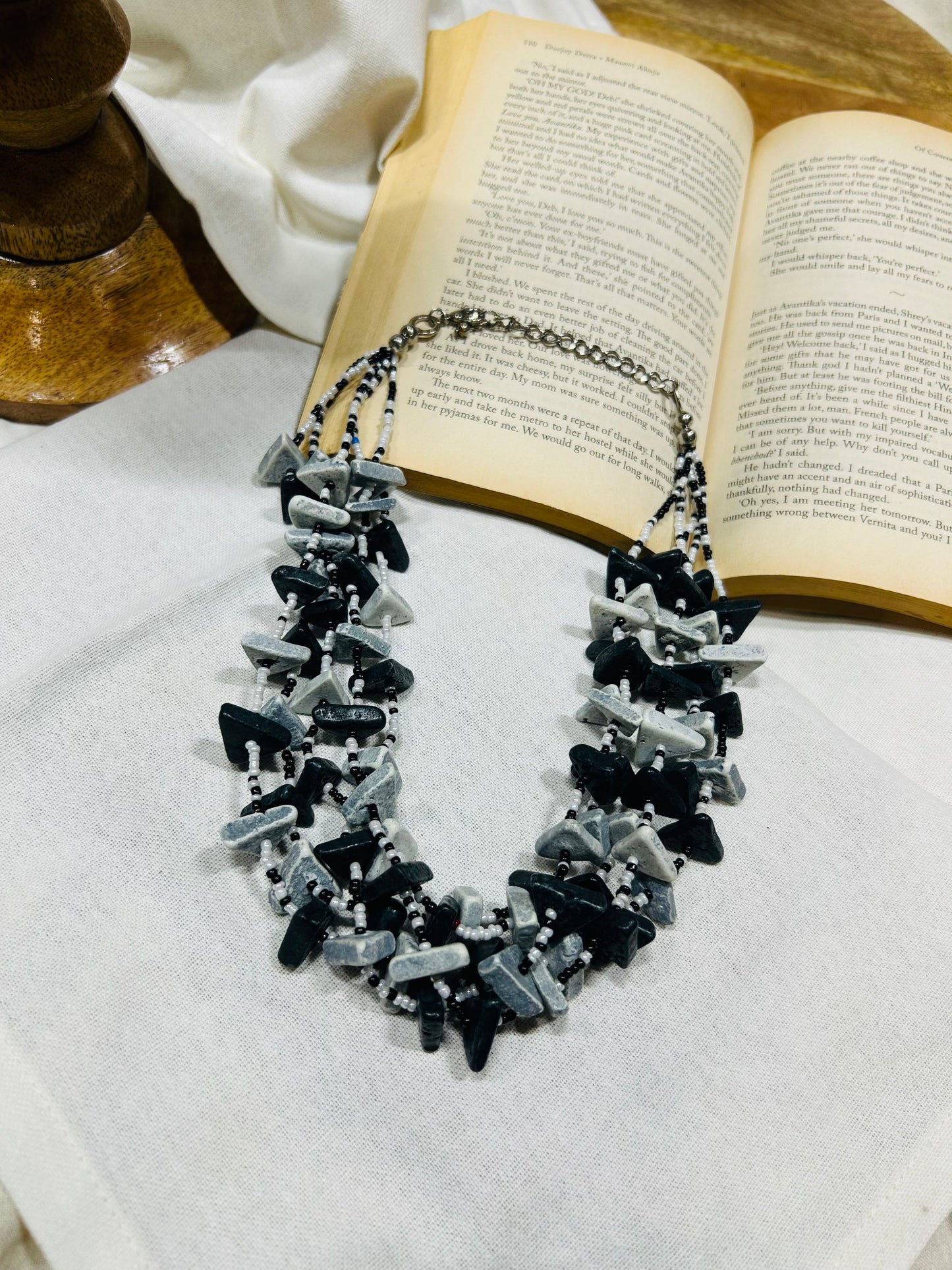 Black Grey Layered Necklace Guiyaajewels
