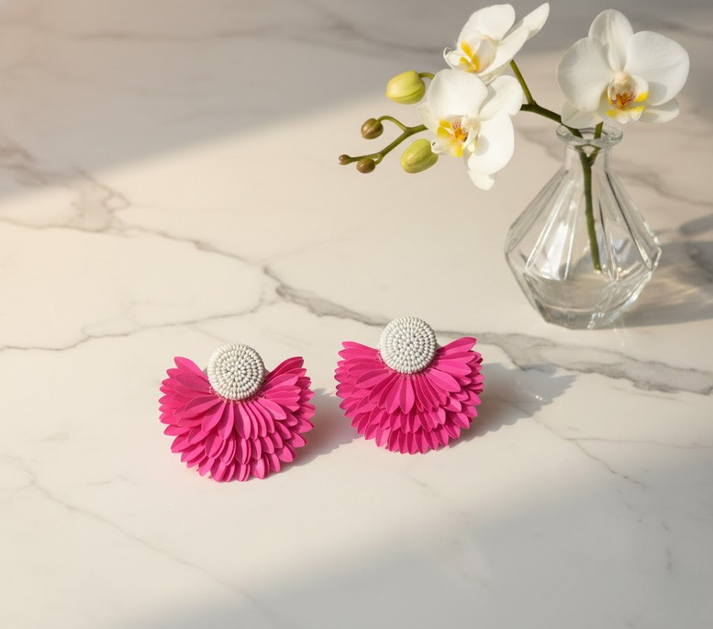 Pink floral earrings