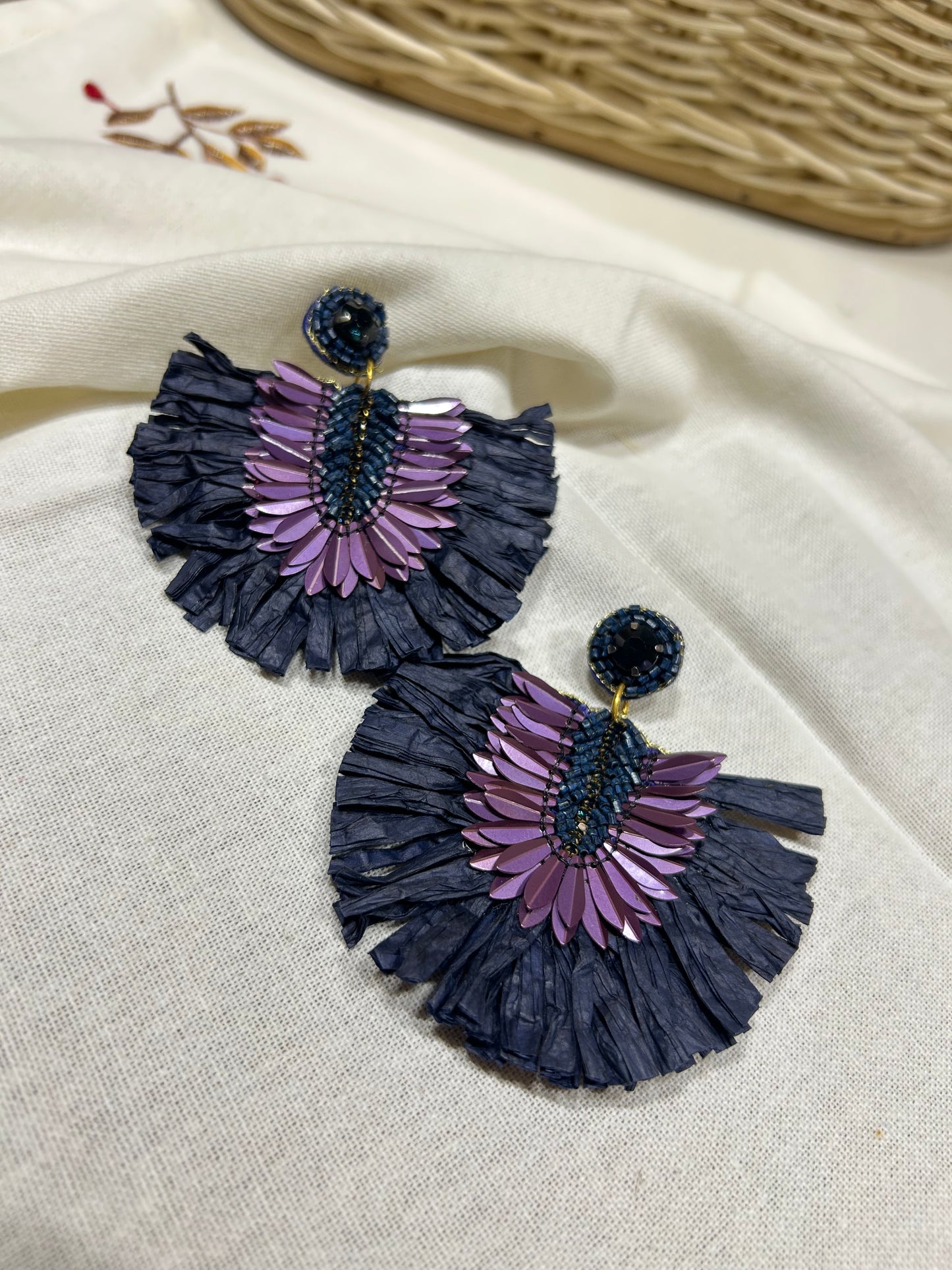 Purple Raffia Earrings - Garud Wear