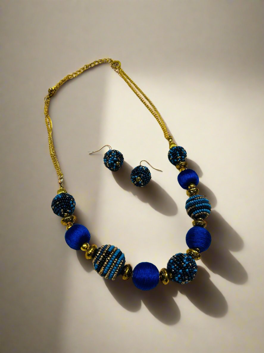 Blue Beaded Necklace set Guiyaa Jewels