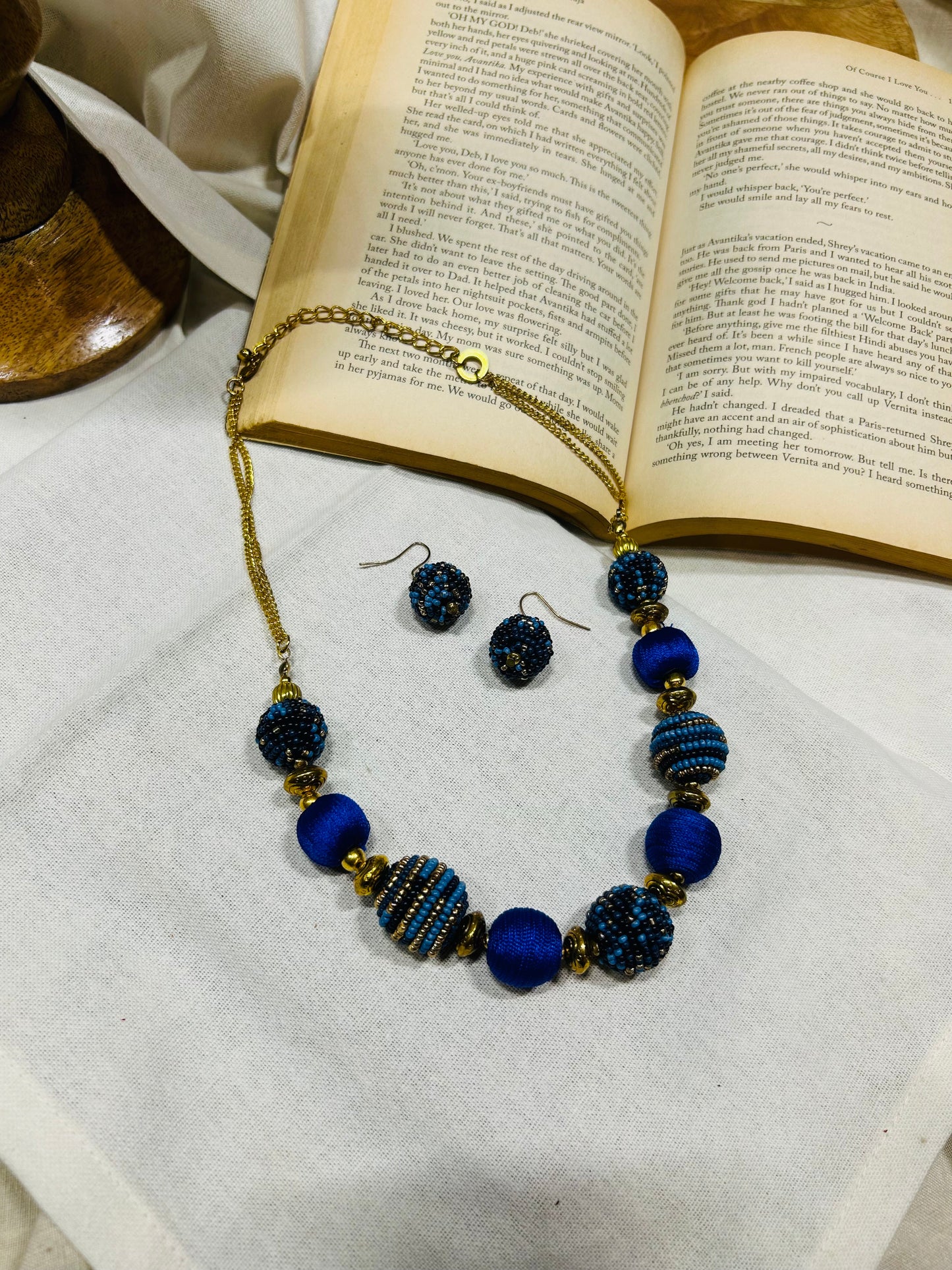 Blue Beaded Necklace set Guiyaa Jewels