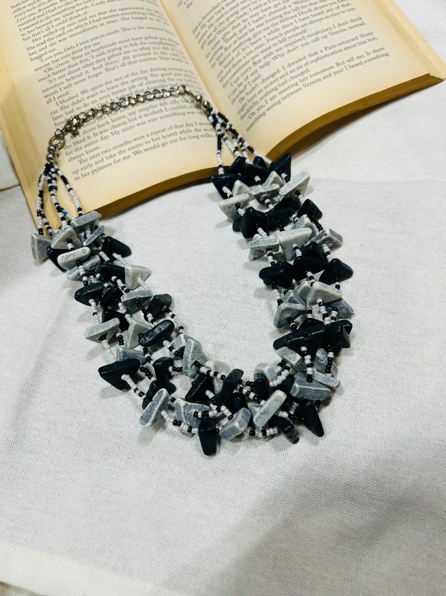 Black Grey Layered Necklace Guiyaajewels