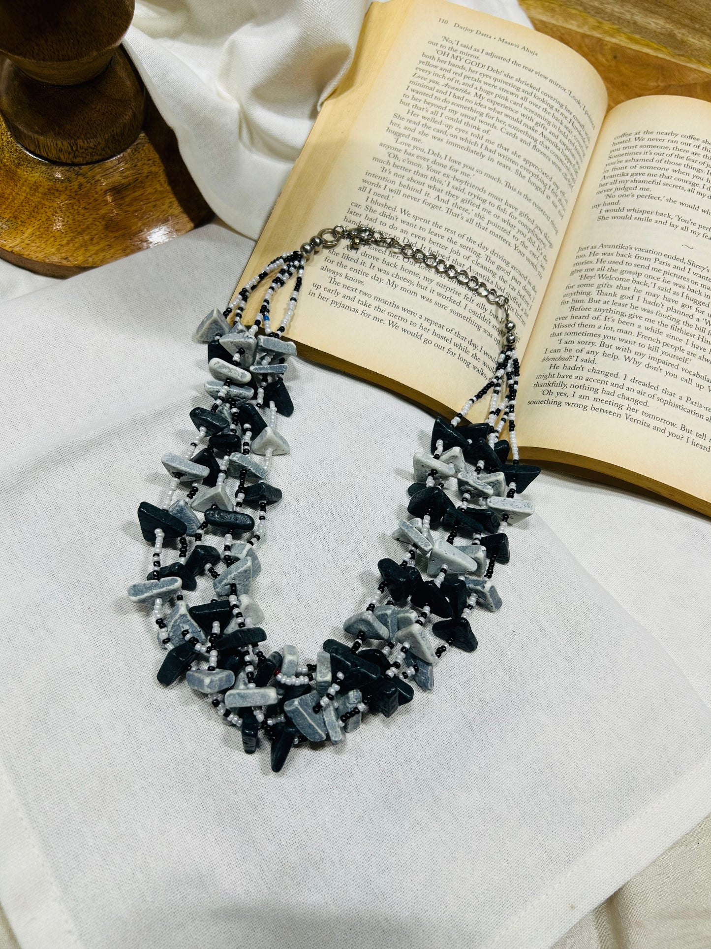 Black Grey Layered Necklace Guiyaajewels