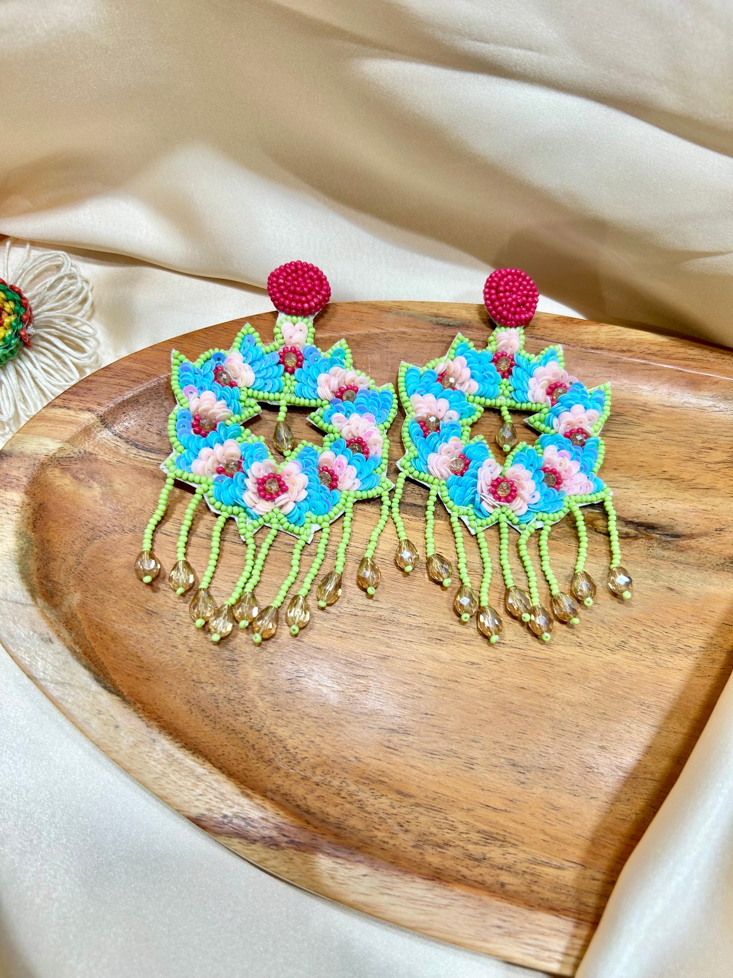 Floral Blue Green Earrings - Garud Wear