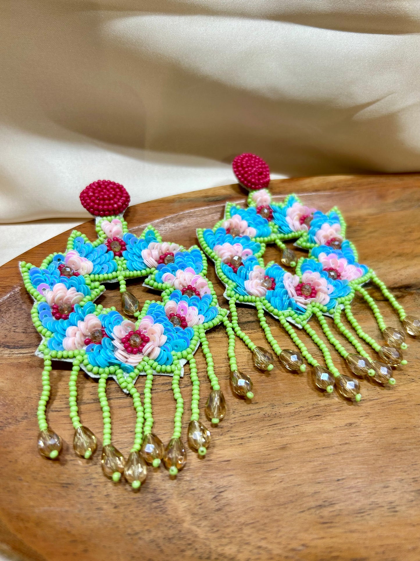 Floral Blue Green Earrings - Garud Wear