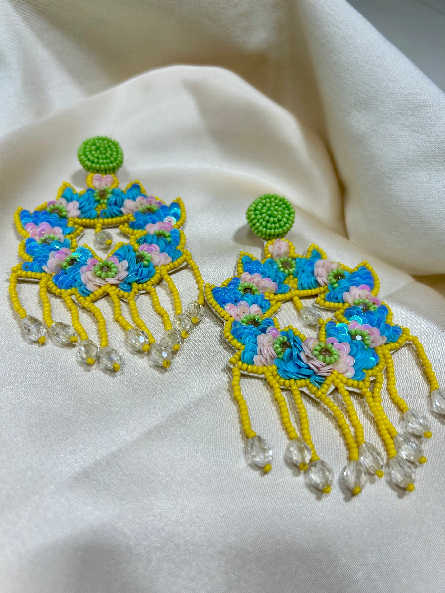 Floral Yellow Blue Earrings - Garud Wear