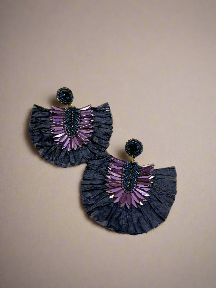Purple Raffia Earrings Garud Wear