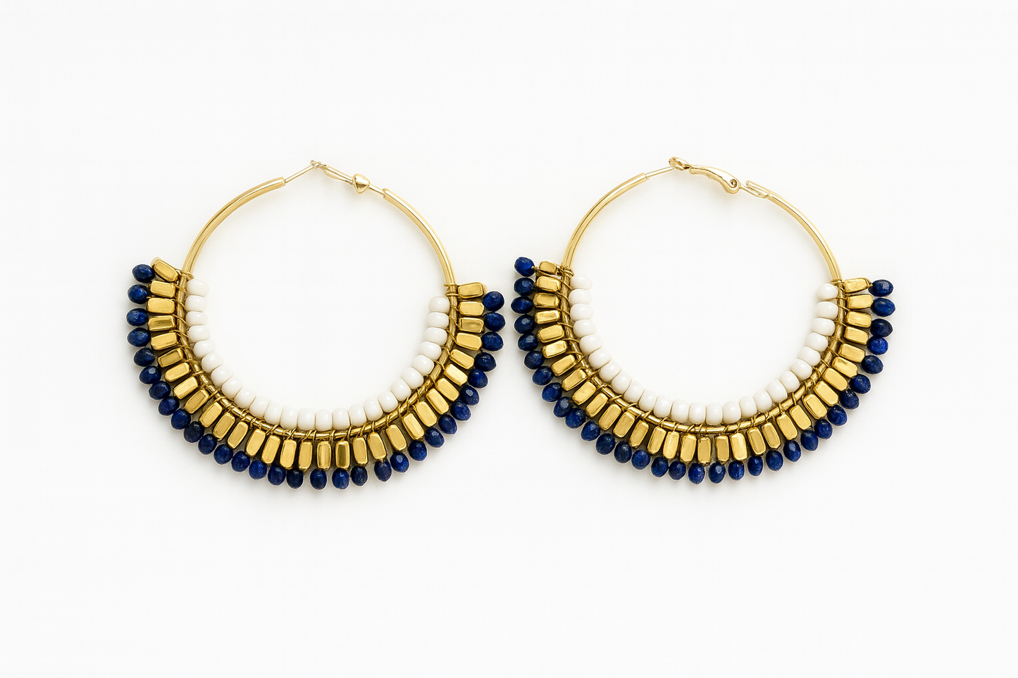 Celestial Blue & Gold Beaded Earrings Garud Wear