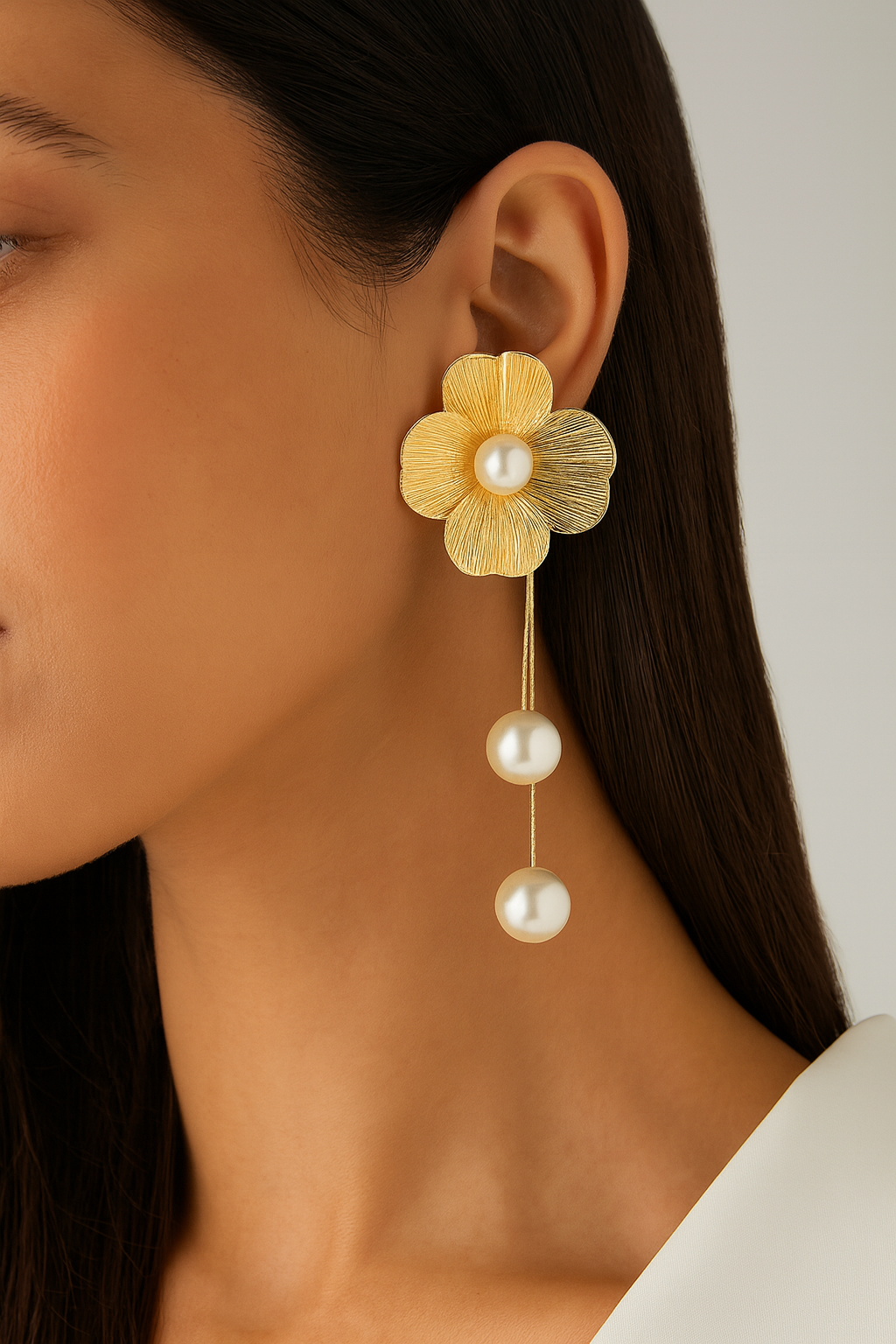 Elegant Blossom Pearl Drop Earrings Garud Wear
