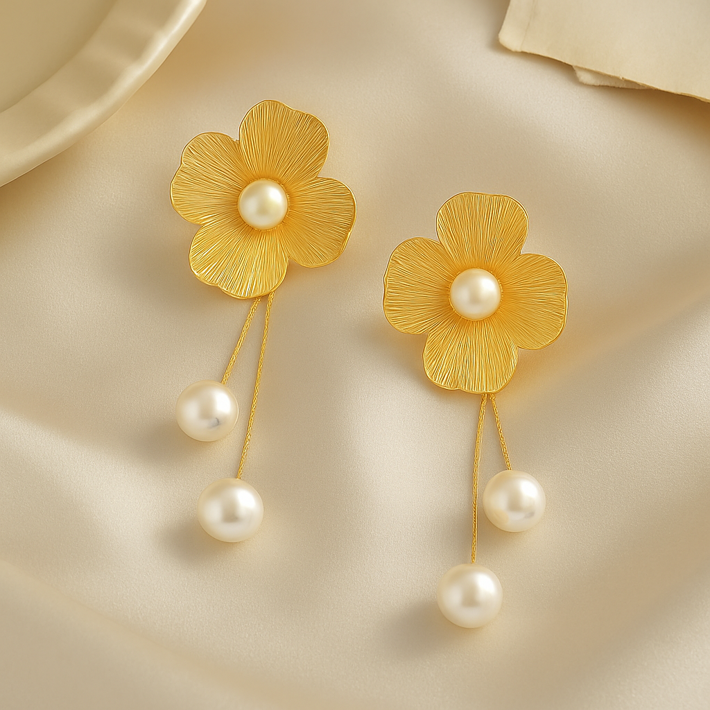 Elegant Blossom Pearl Drop Earrings Garud Wear