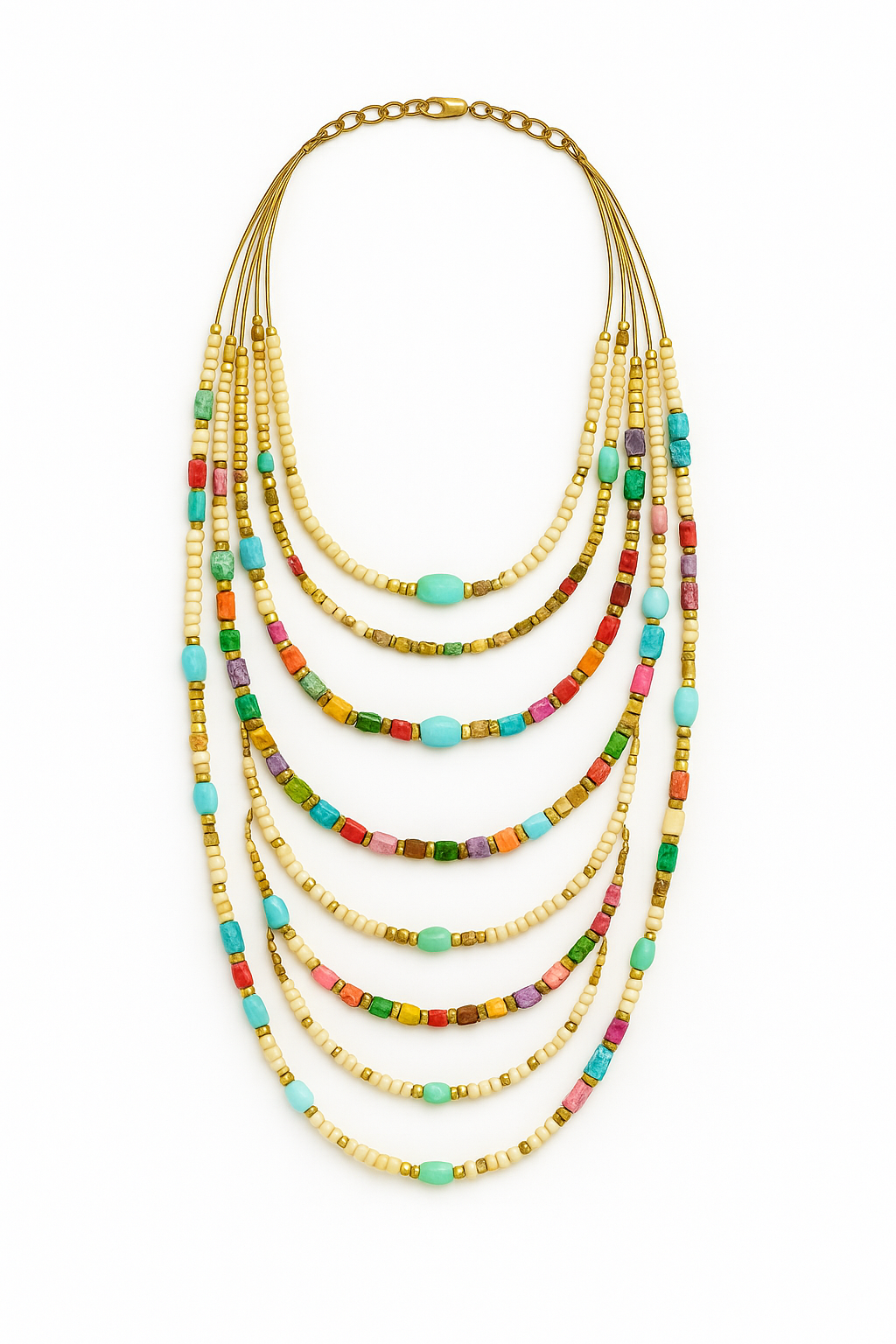 Radiant Harmony Multicolored 14-Layer Necklace Garud Wear