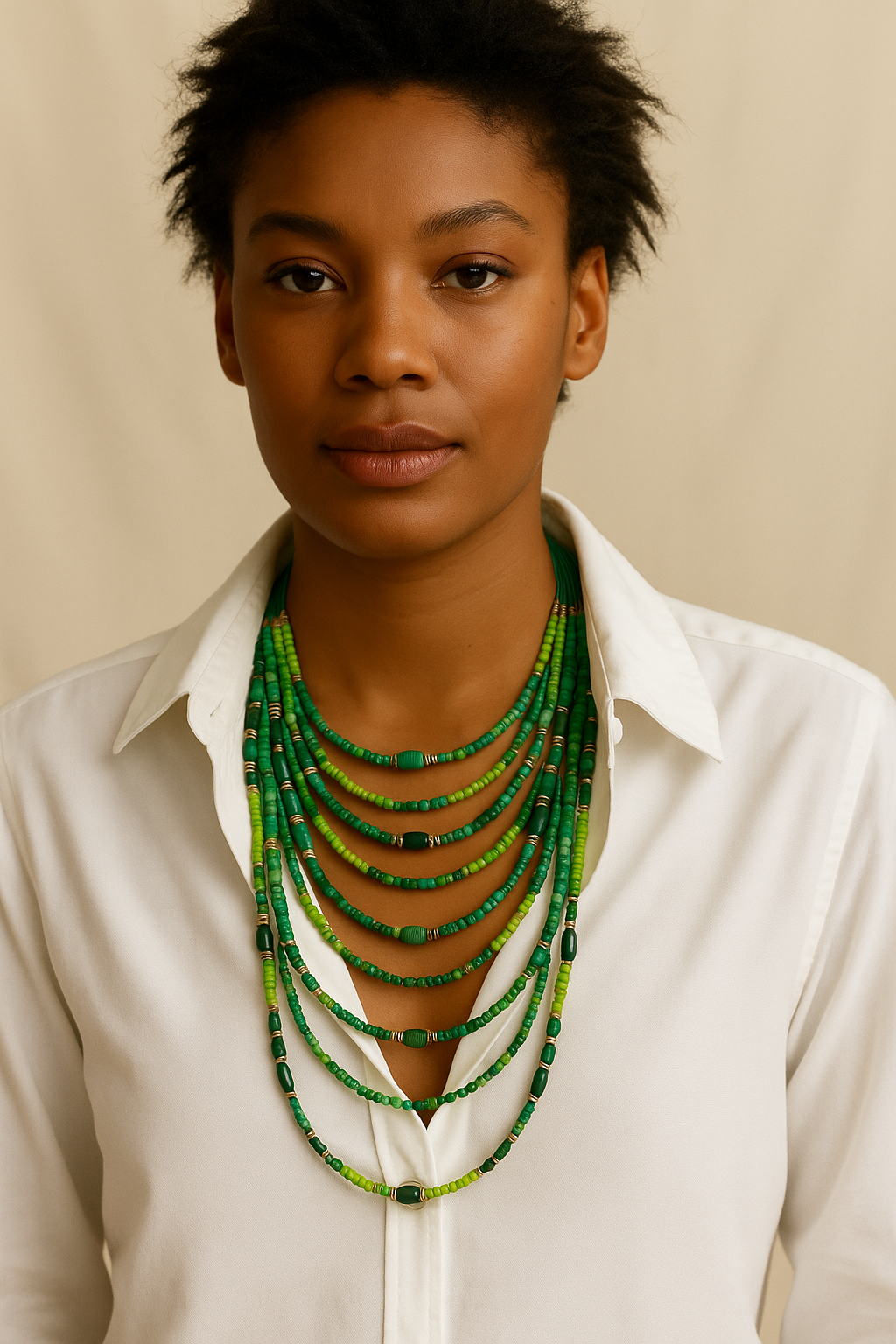 Emerald Harmony 14-Layer Beaded Necklace Garud Wear