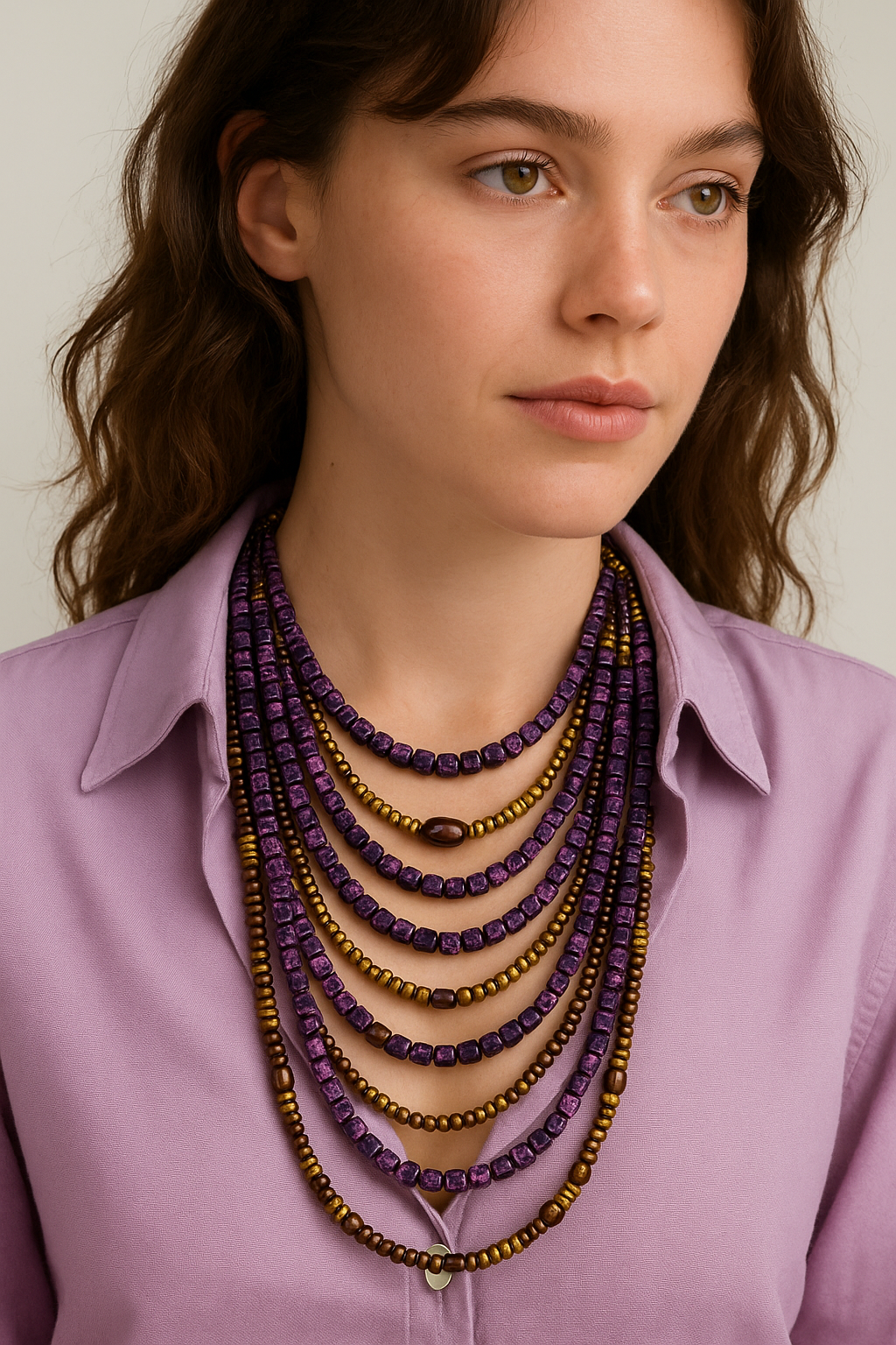 Radiant Amethyst 14-Layer Beaded Necklace Garud Wear