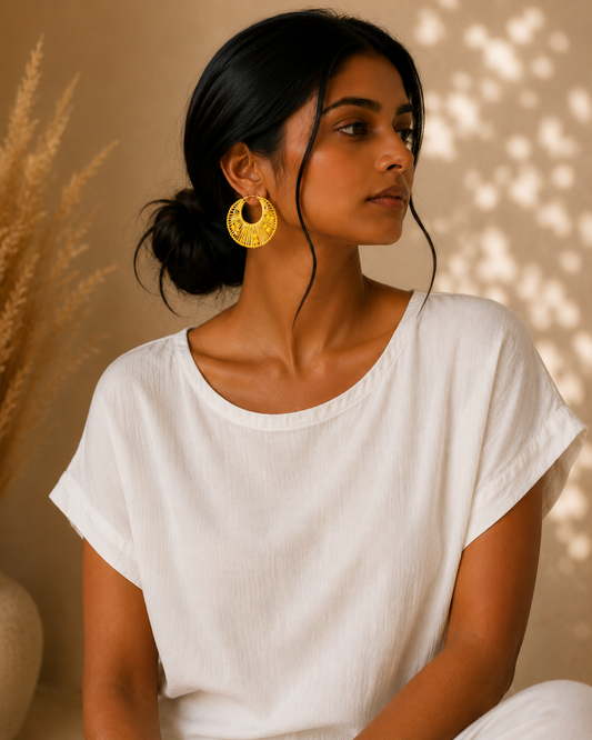Handcrafted yellow fabric earrings Garud Wear