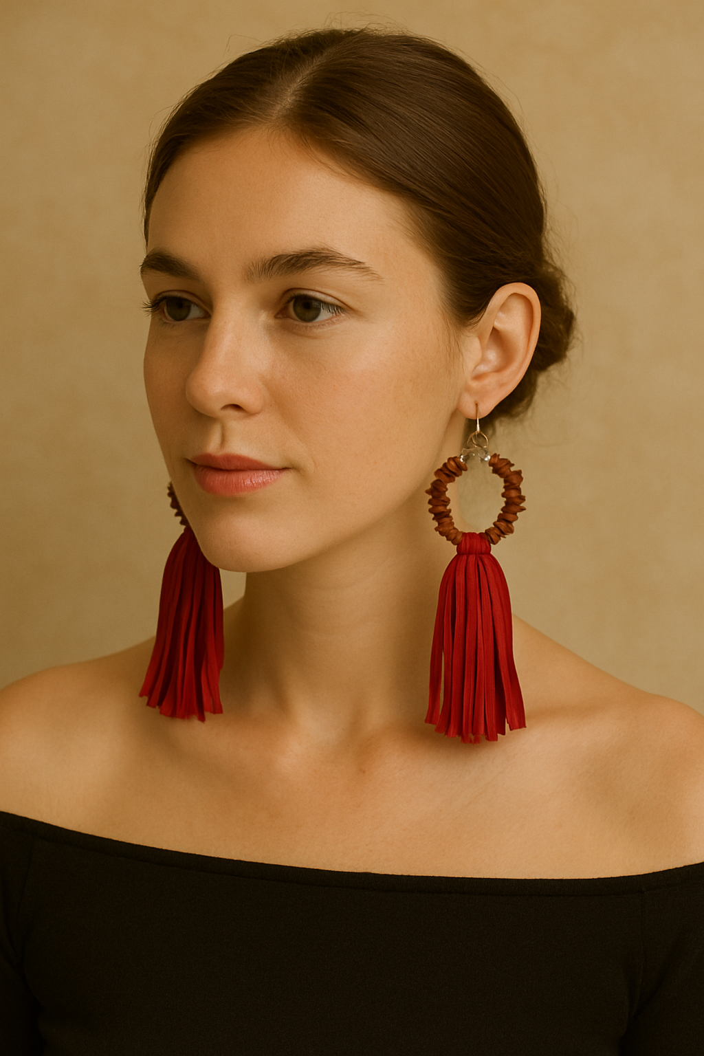 Maroon Elegance Stone & Fabric Earrings Garud Wear