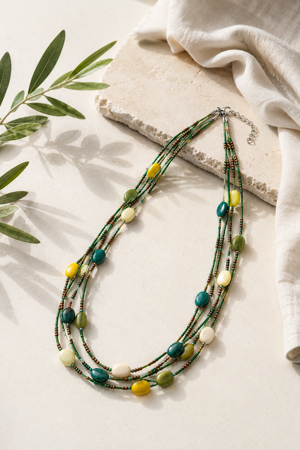 Handcrafted green beaded necklace Garud Wear