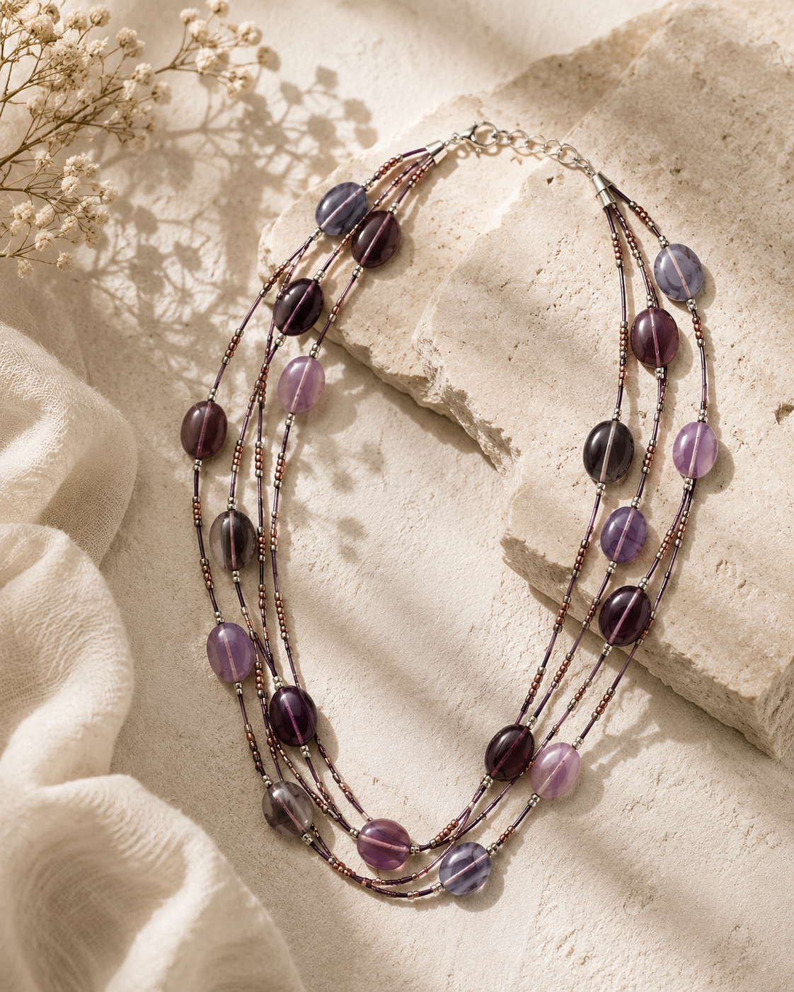 Handmade purple glass beaded necklace Garud Wear