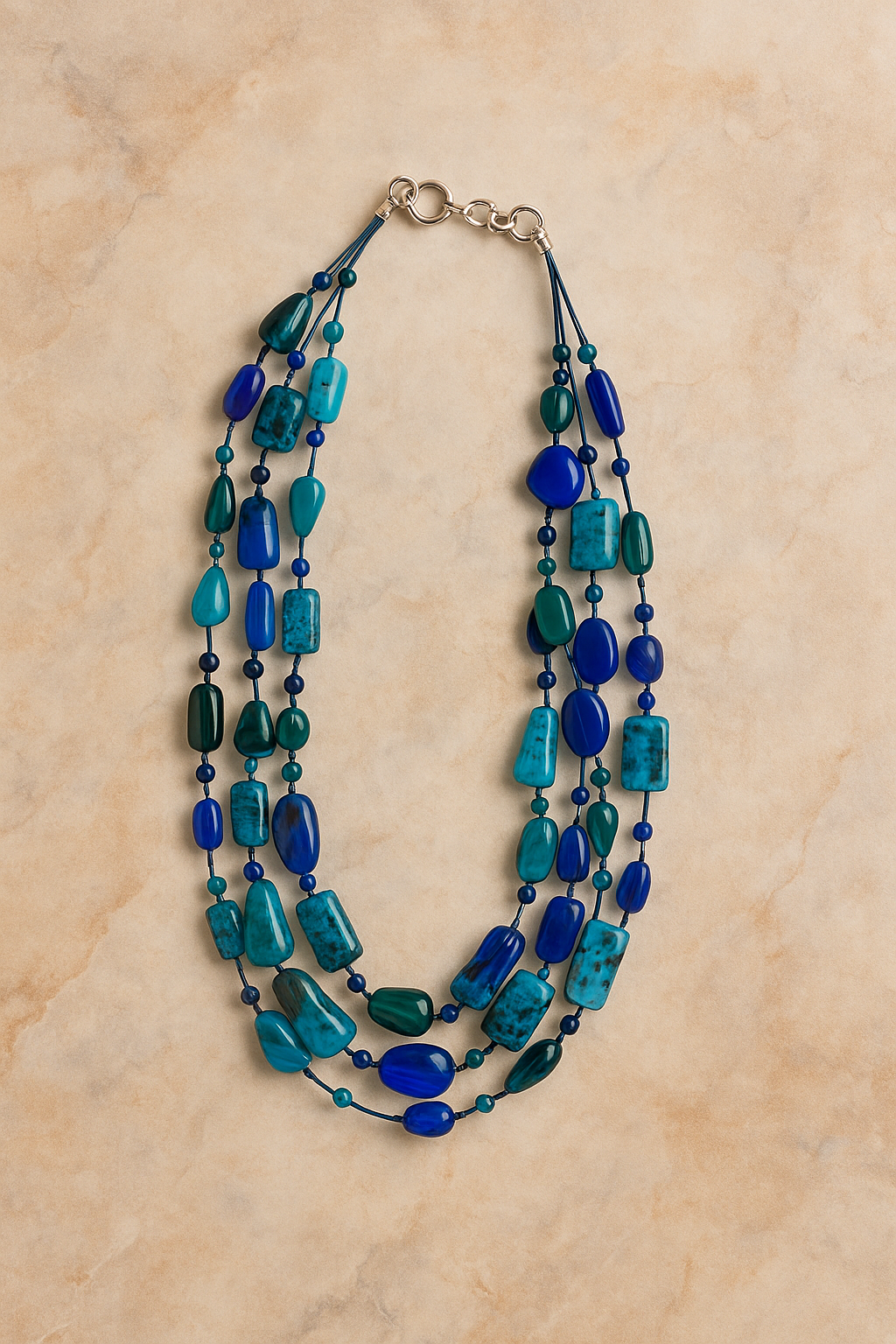 Azure Glow Handmade Glass Beaded Necklace Garud Wear