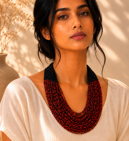Handcrafted red and black necklace Garud Wear