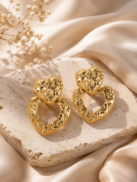 Elegant double heart golden earrings Garud Wear