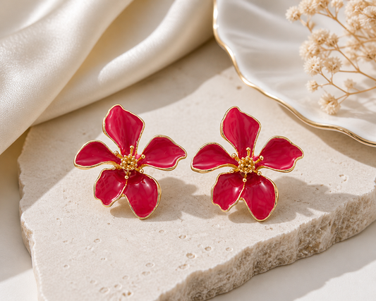 Elegant Red Flower Earrings Garud Wear