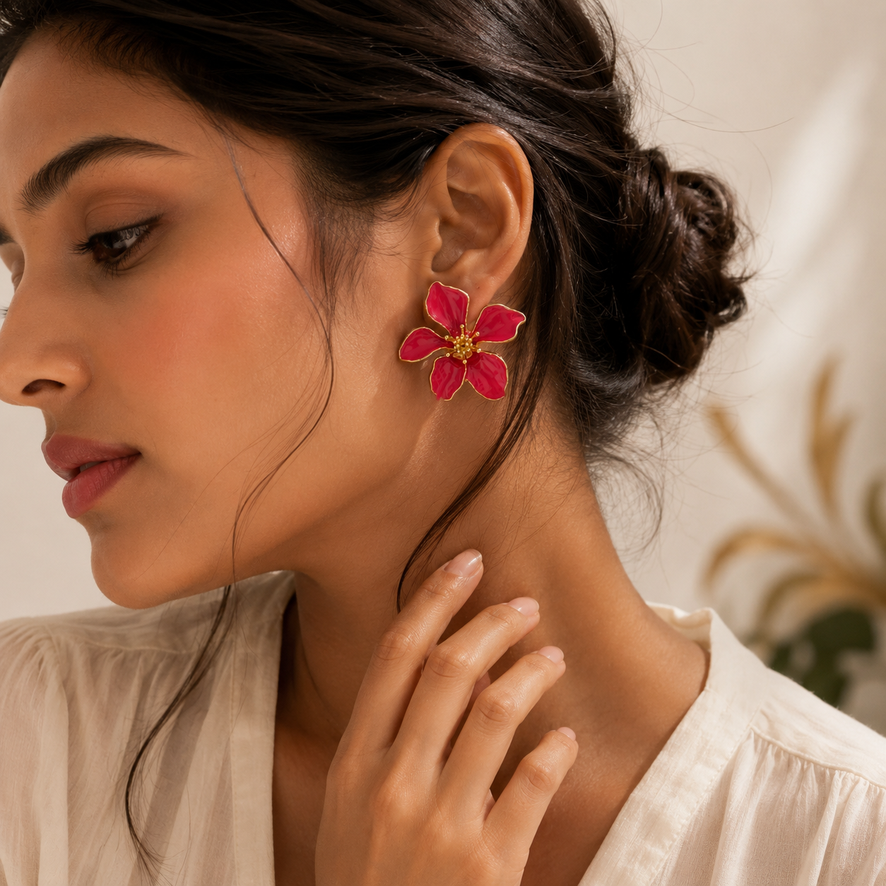 Elegant Red Flower Earrings Garud Wear