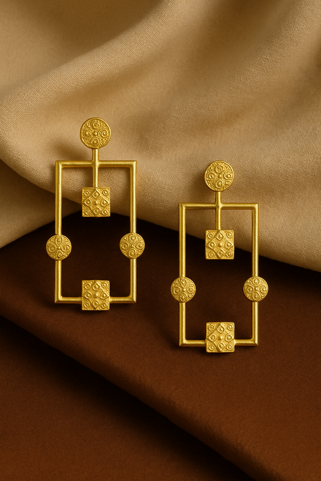 Golden German Brass Rectangular Elegance Earrings Garud Wear