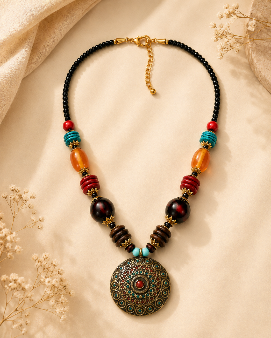 Multicolour Round Necklace Garud Wear