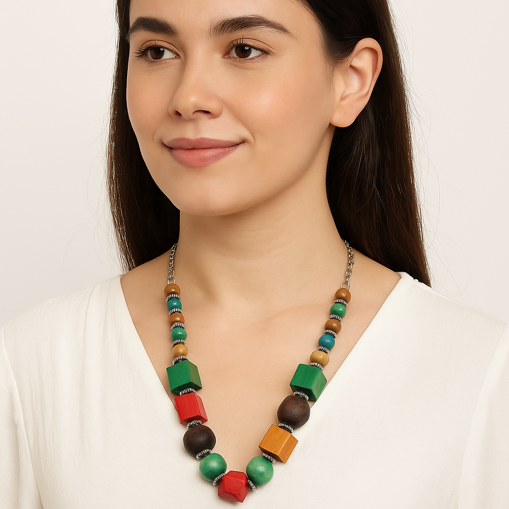 Radiant Harmony Multicolor Wooden Necklace Garud Wear