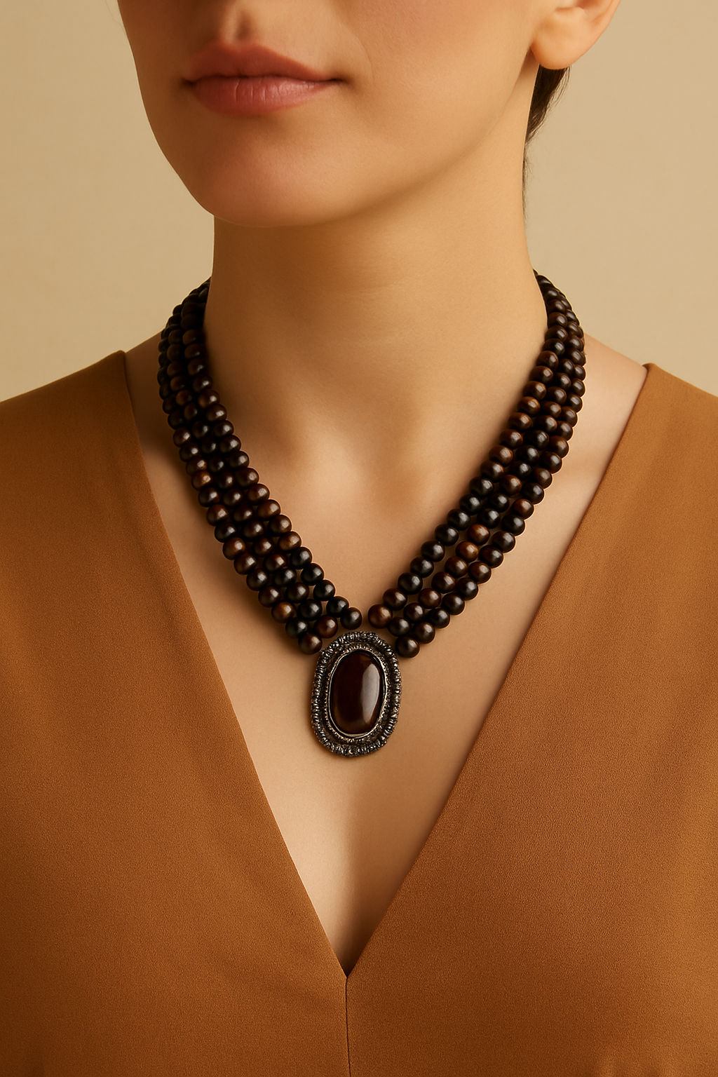 Earthy Elegance Brown Beaded Necklace Garud Wear