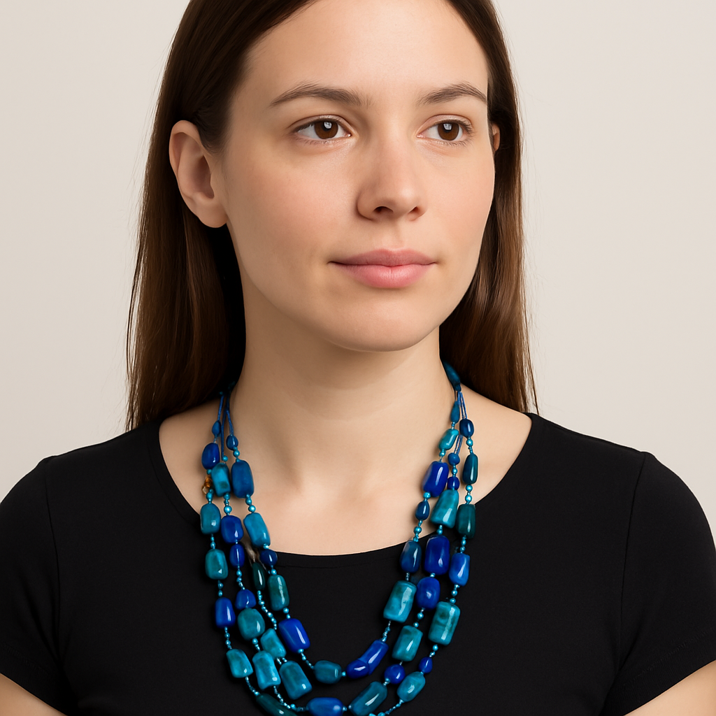 Azure Glow Handmade Glass Beaded Necklace Garud Wear