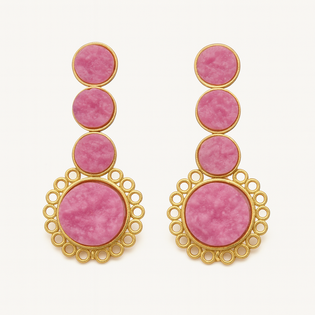 Boho Bliss Pink Druzy Brass Earrings Garud Wear