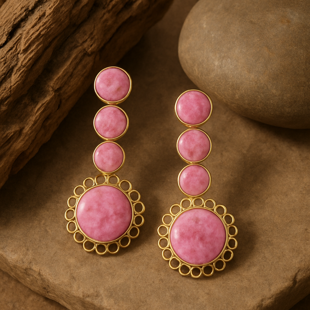 Boho Bliss Pink Druzy Brass Earrings Garud Wear