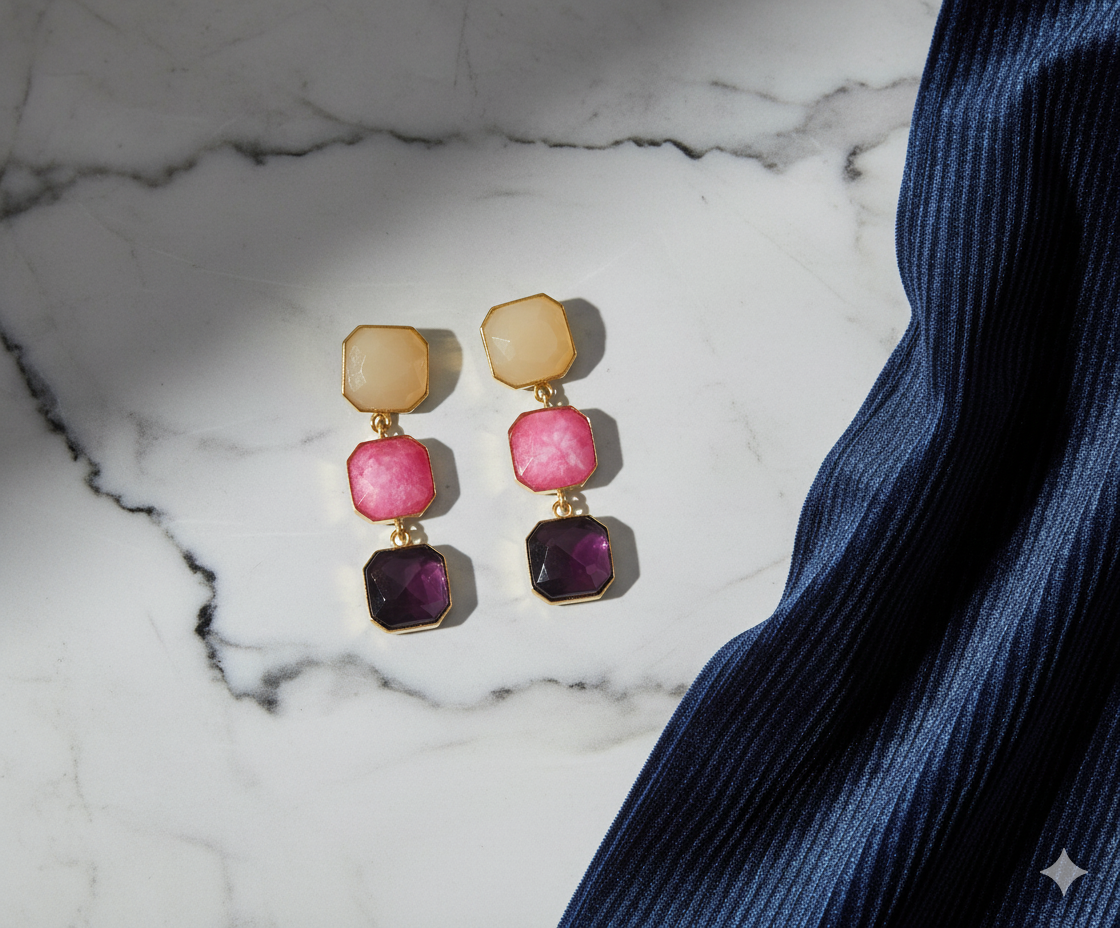 Blush Elegance Pink Drop Earrings Garud Wear