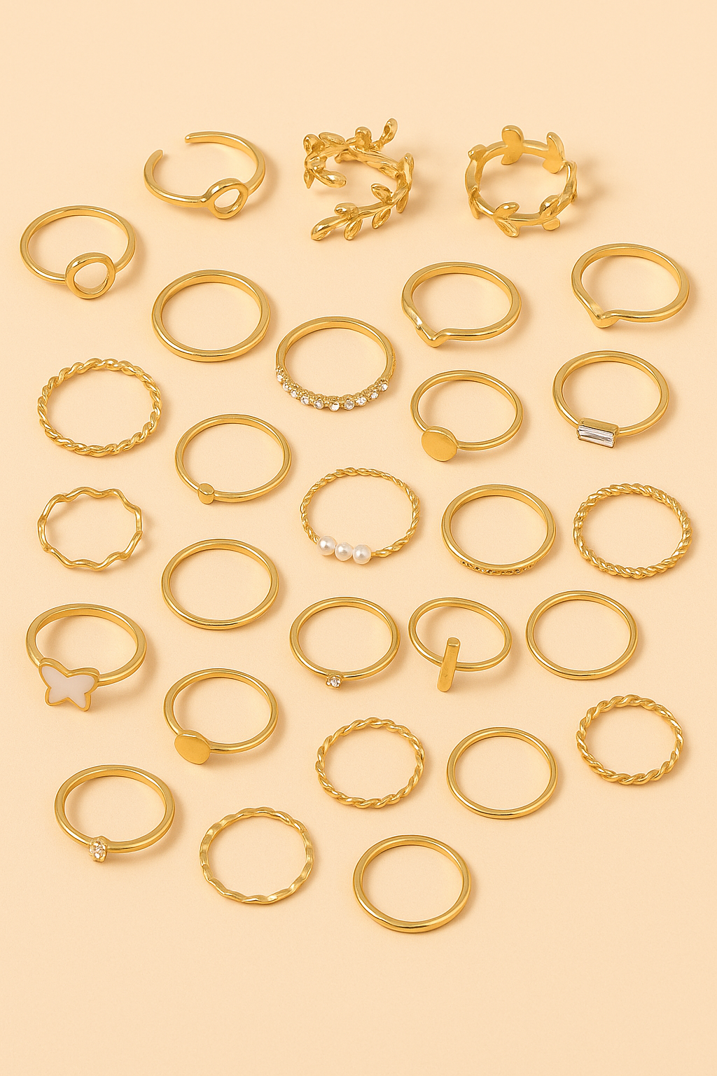Golden Harmony 24-Piece Mixed Design Ring Set Garud Wear