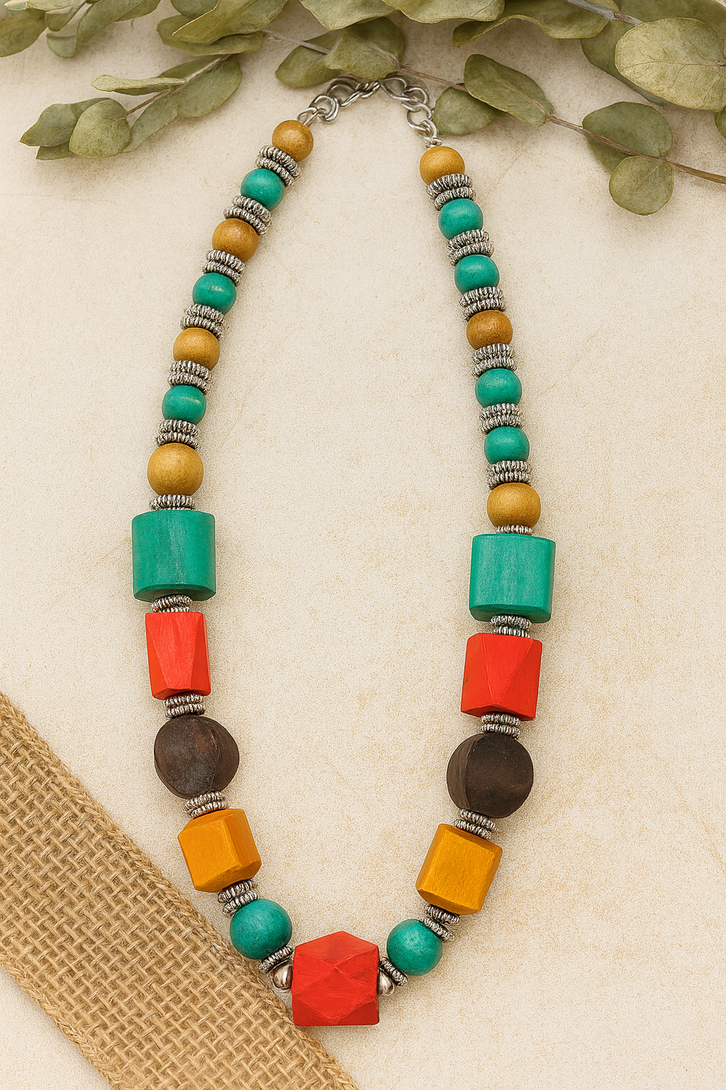 Radiant Harmony Multicolor Wooden Necklace Garud Wear
