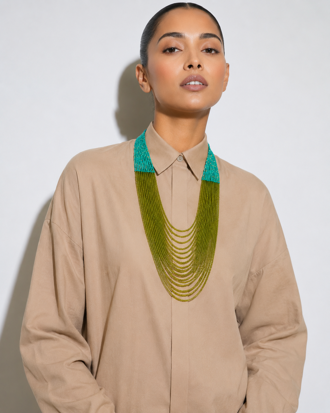 Handcrafted green and blue necklace Garud Wear