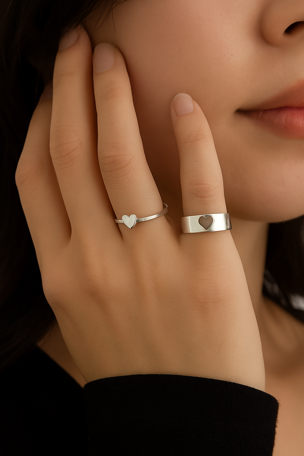 Silver Heart Duo Rings Garud Wear
