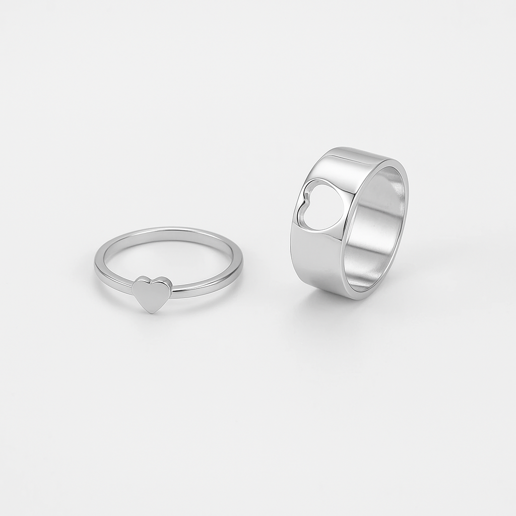 Silver Heart Duo Rings Garud Wear