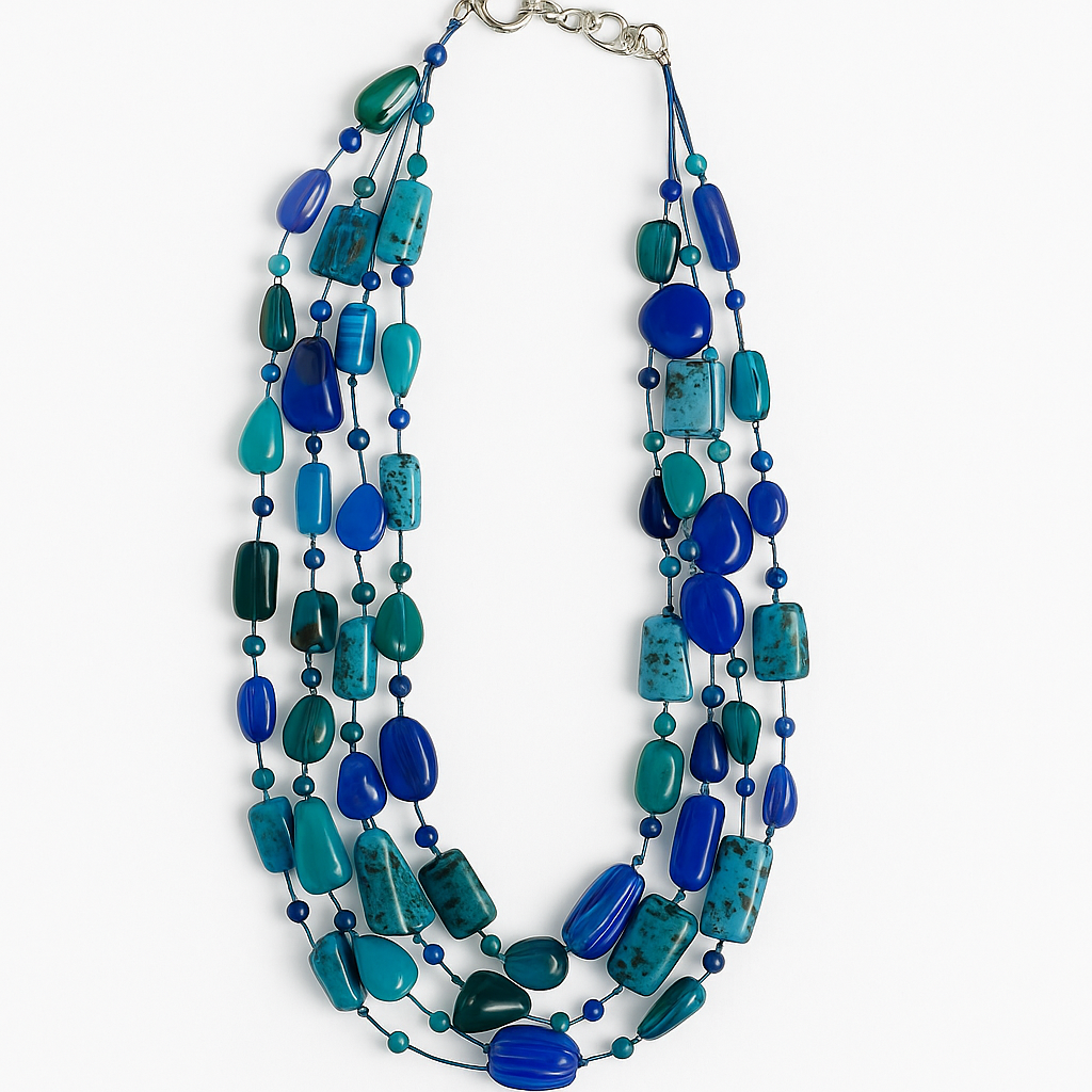 Azure Glow Handmade Glass Beaded Necklace Garud Wear