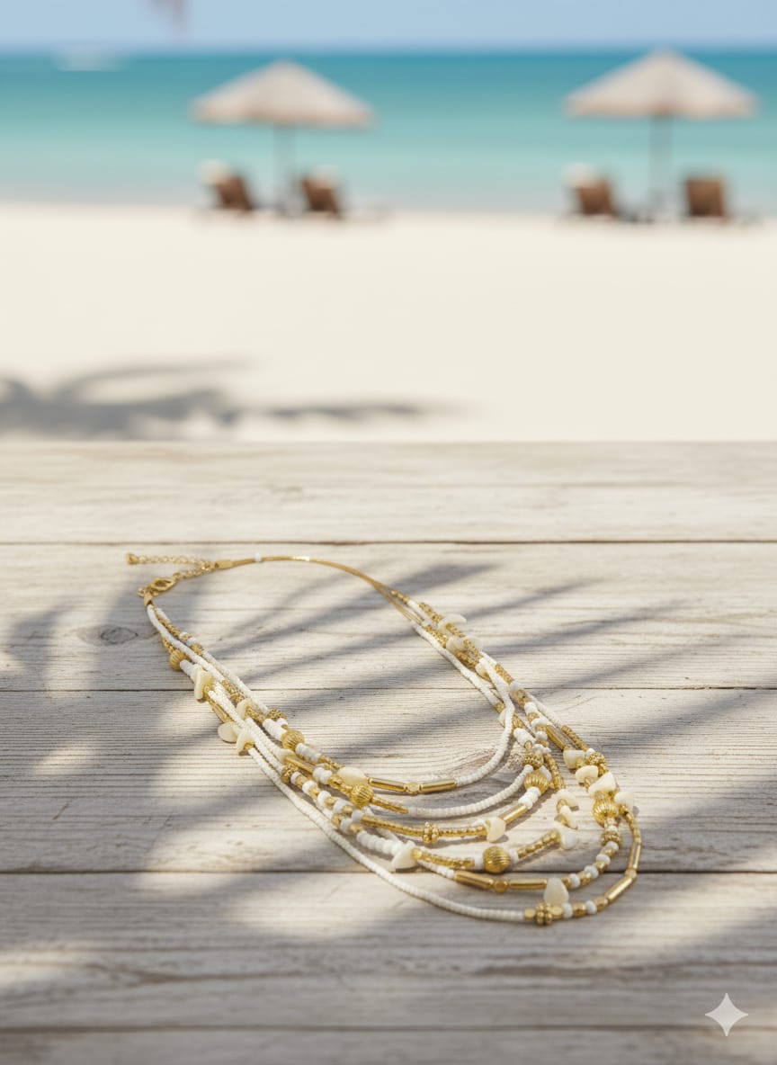 Golden Cream Harmony Layered Necklace Garud Wear