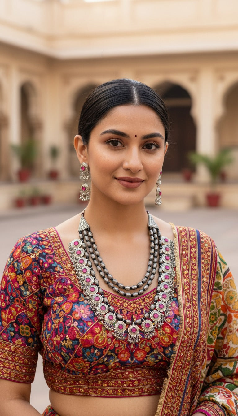 Delicate Pink Oxidized Lightweight Necklace Set Garud Wear