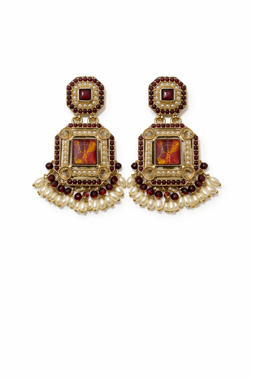 Coral Emerald Gemstone Beaded Earrings Garud Wear