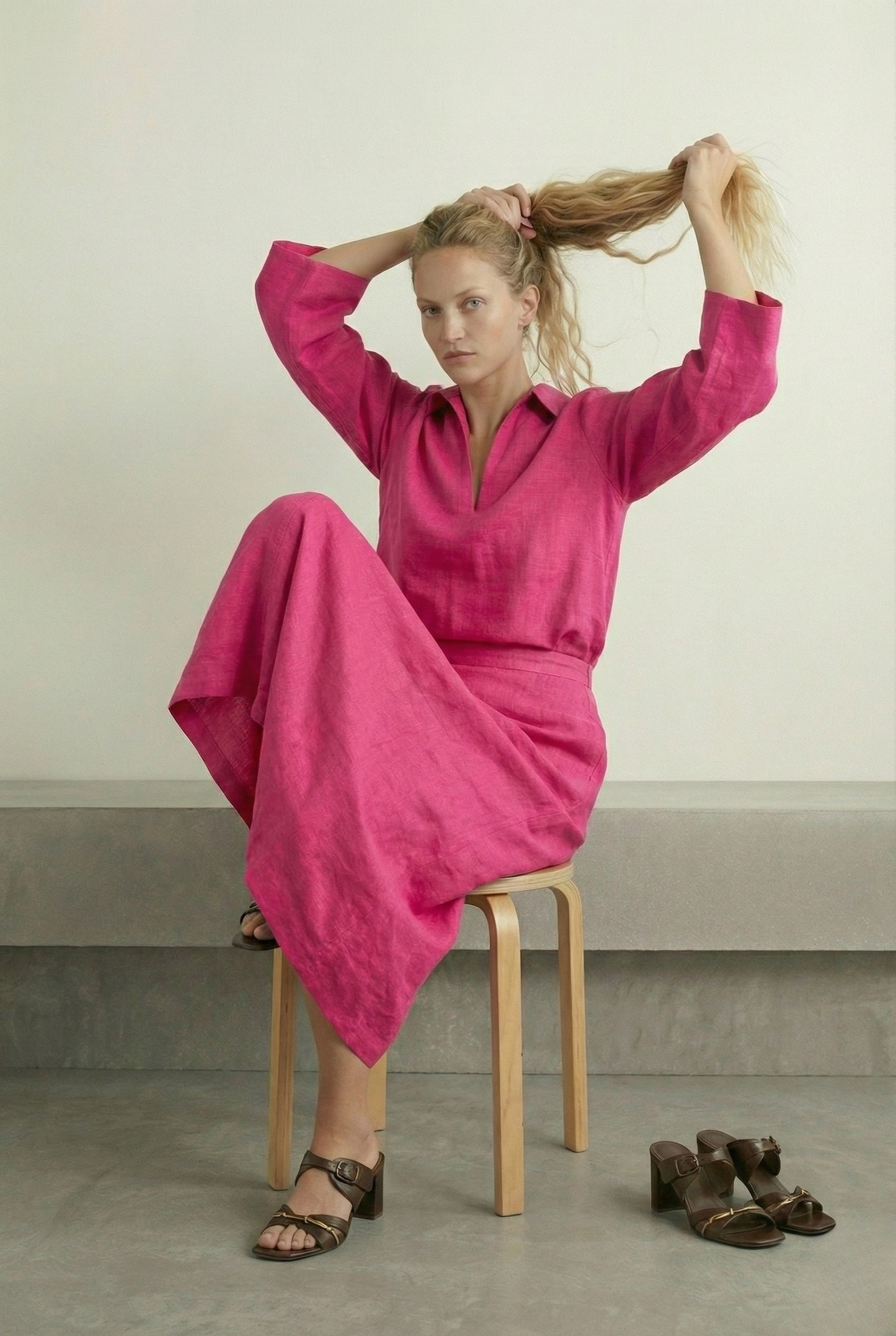 Hot Pink Linen Cord Set Garud Wear