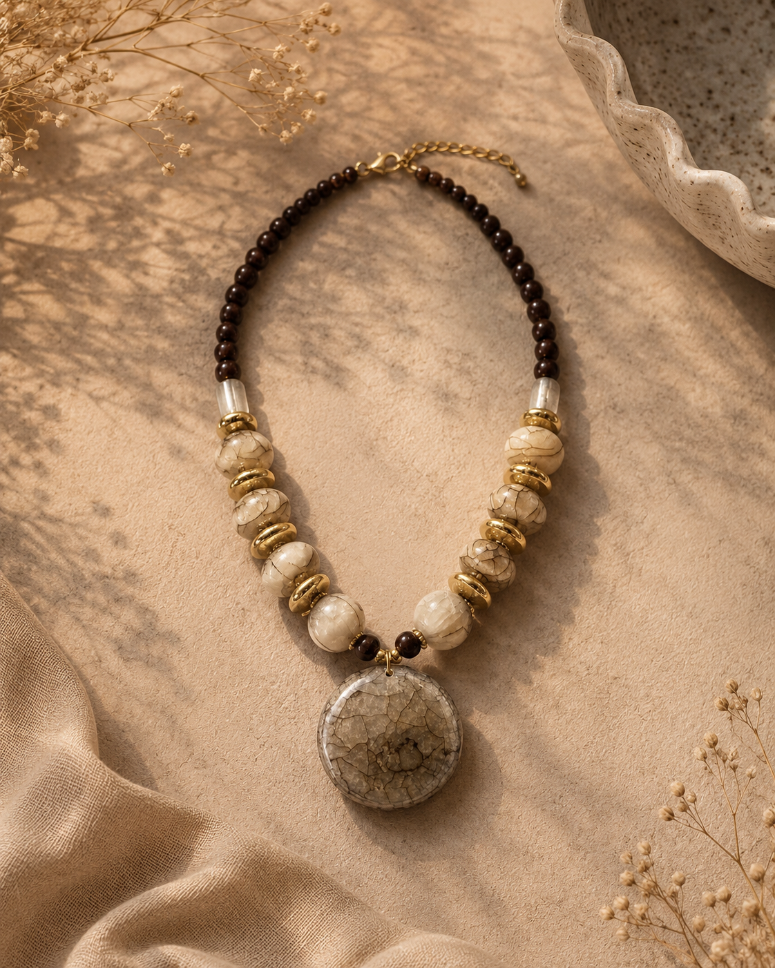 White Round Stone Necklace Garud Wear