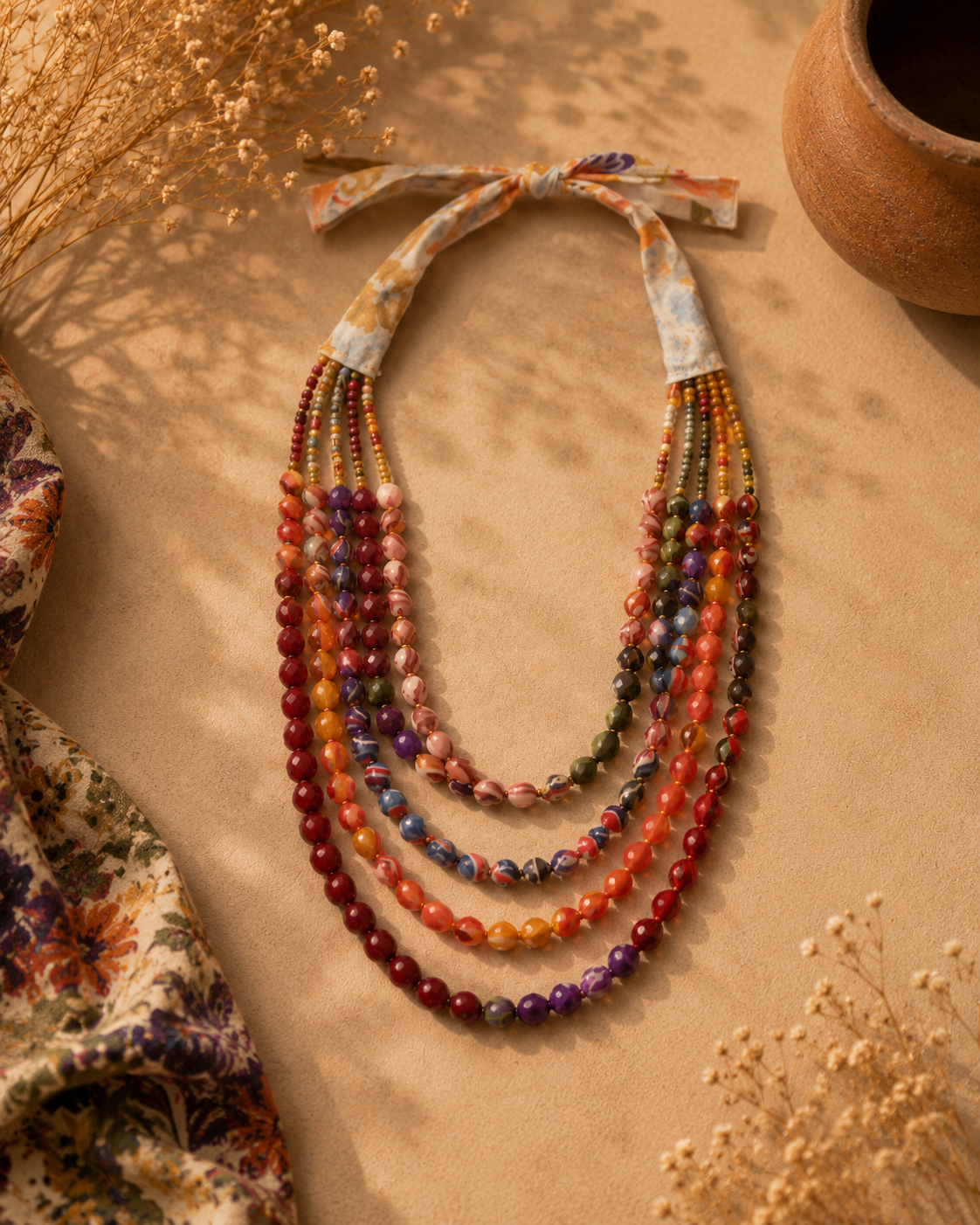 Multicolour Layered Necklace Garud Wear