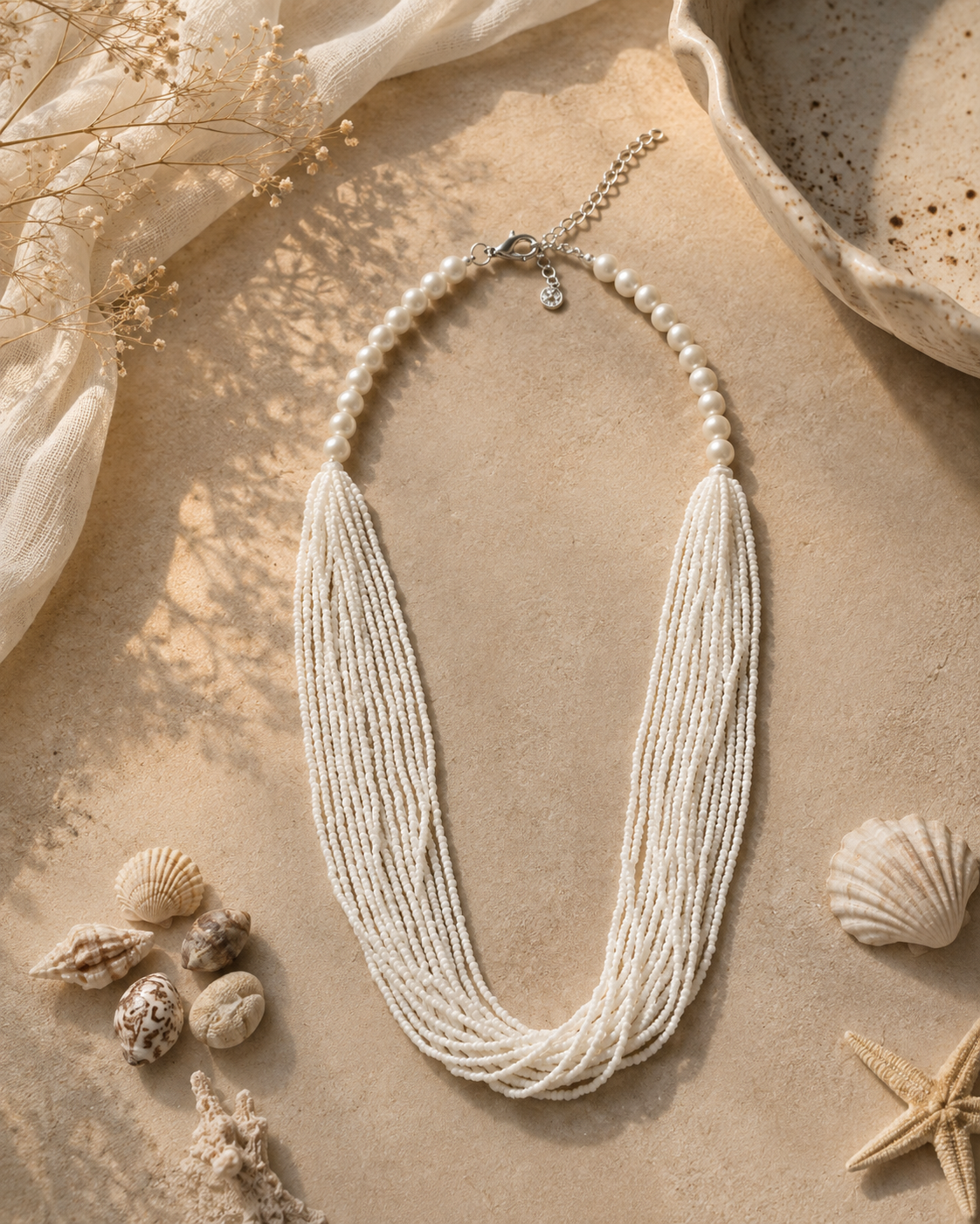 White Beaded Necklace Garud Wear