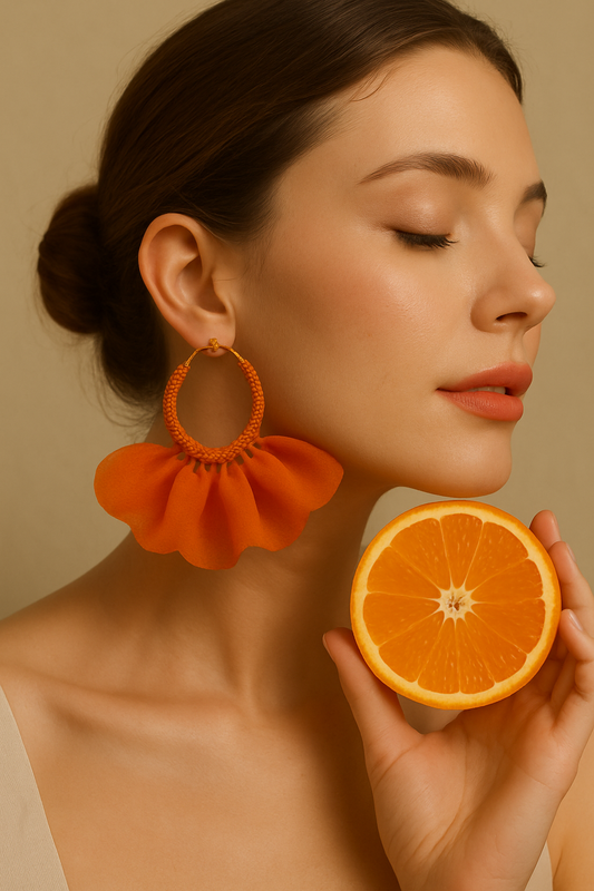 Vibrant orange fabric earrings Garud Wear